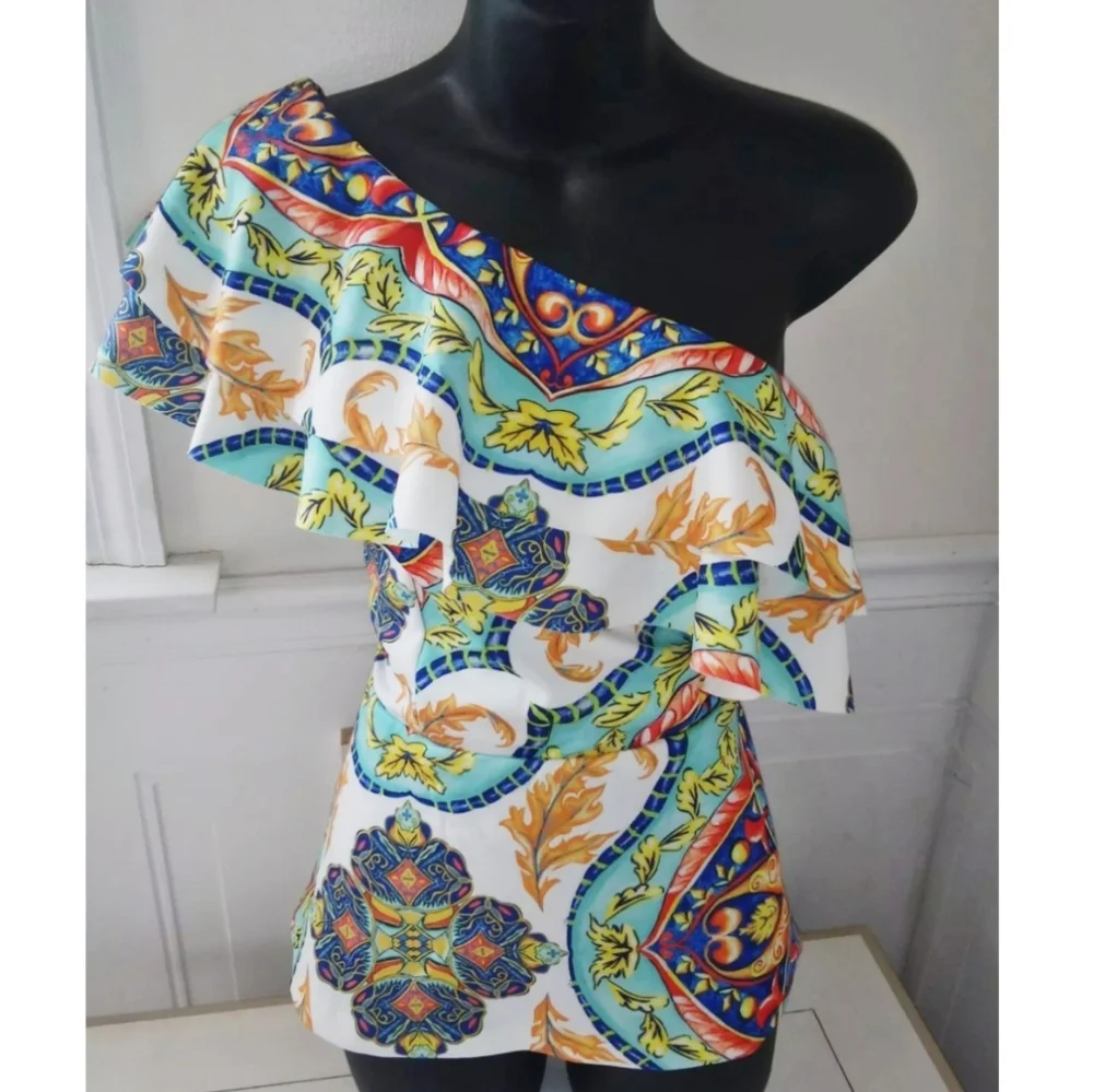 Alexia Admore greecian print one shoulder peplum - Picture 2 of 4